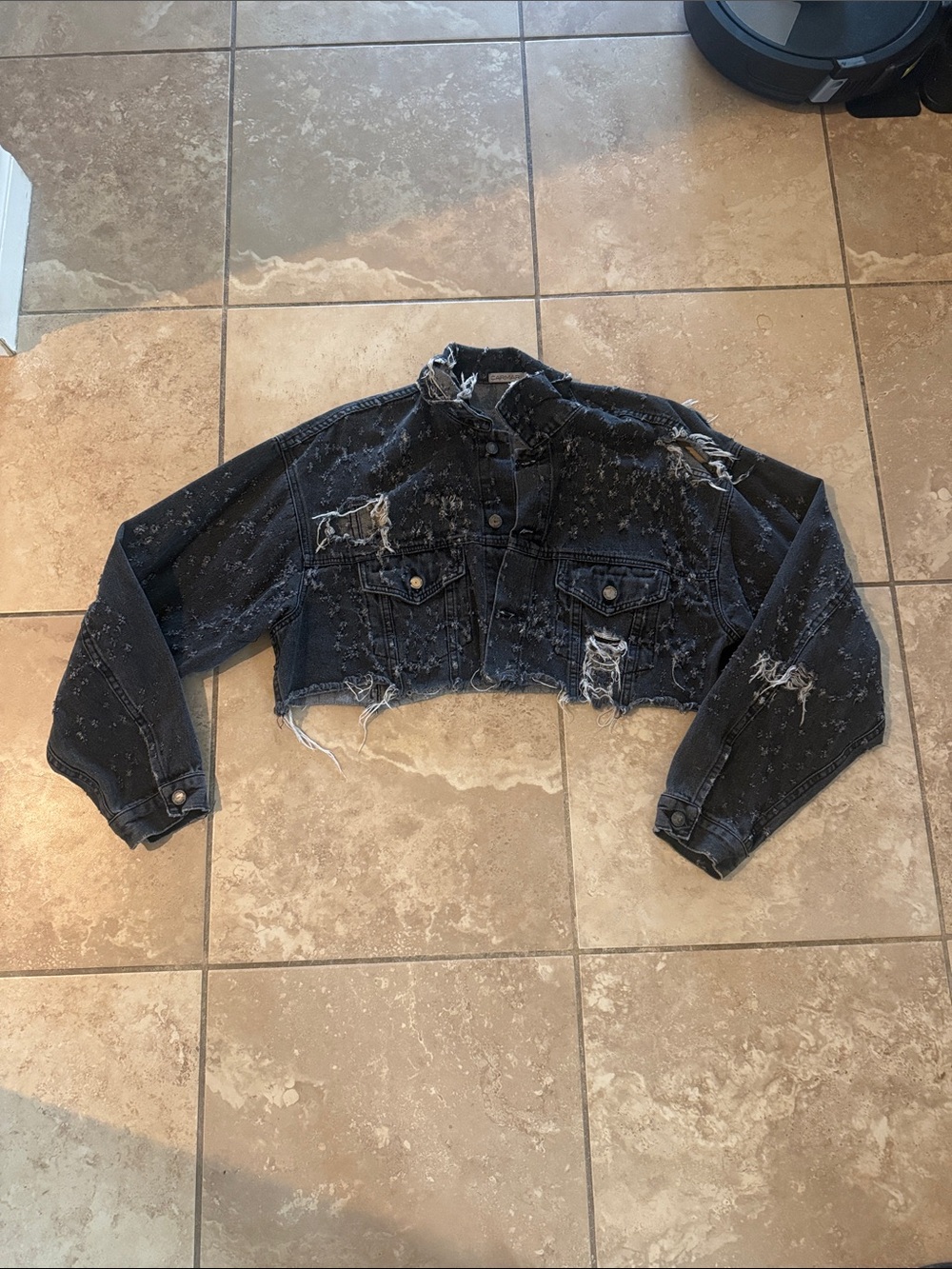 Carmar Black Distressed Cropped Denim Jacket - LF